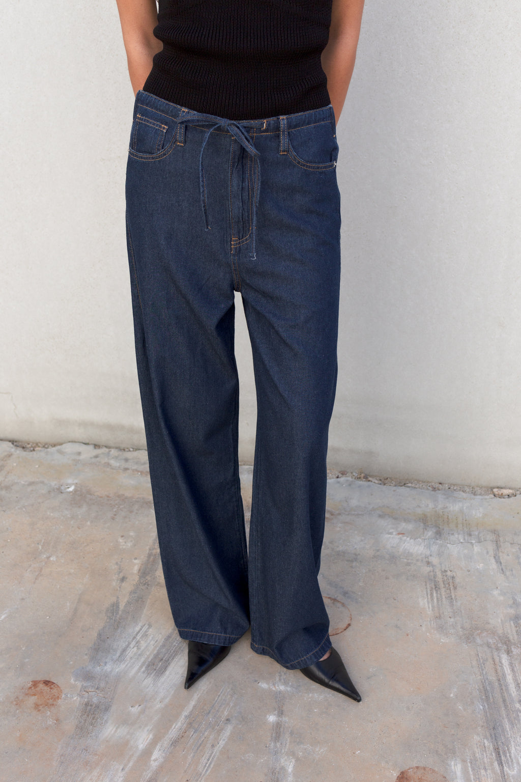 Pantalone fluido effetto denim
