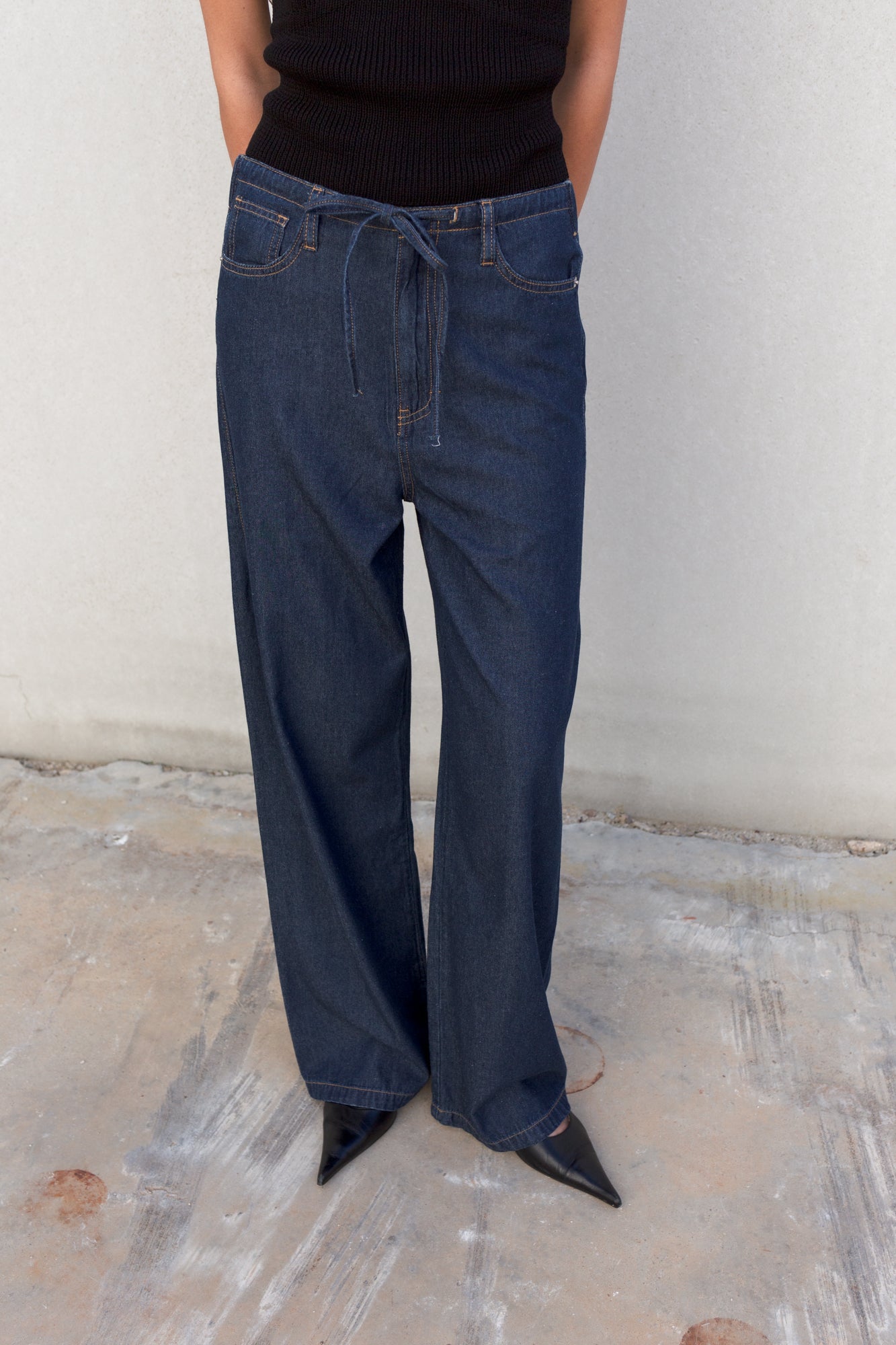 Pantalone fluido effetto denim