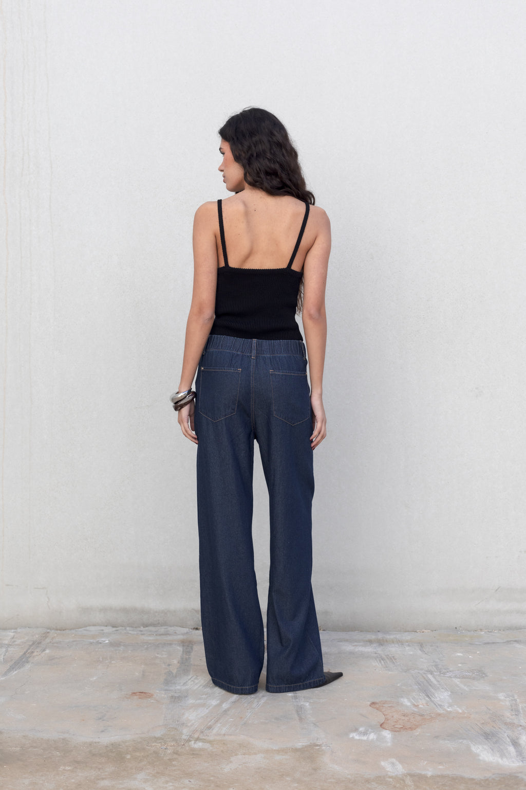 Pantalone fluido effetto denim
