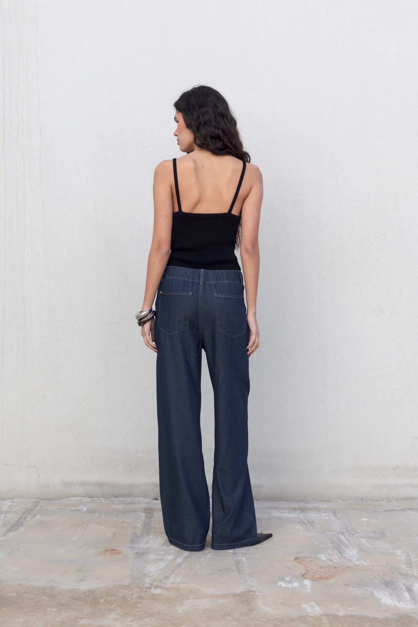 Pantalone fluido effetto denim
